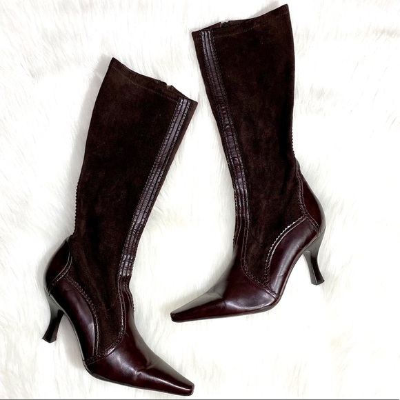 Nine West Shoes - Oxford Knee High Boots Brown Suede Stretch Boots